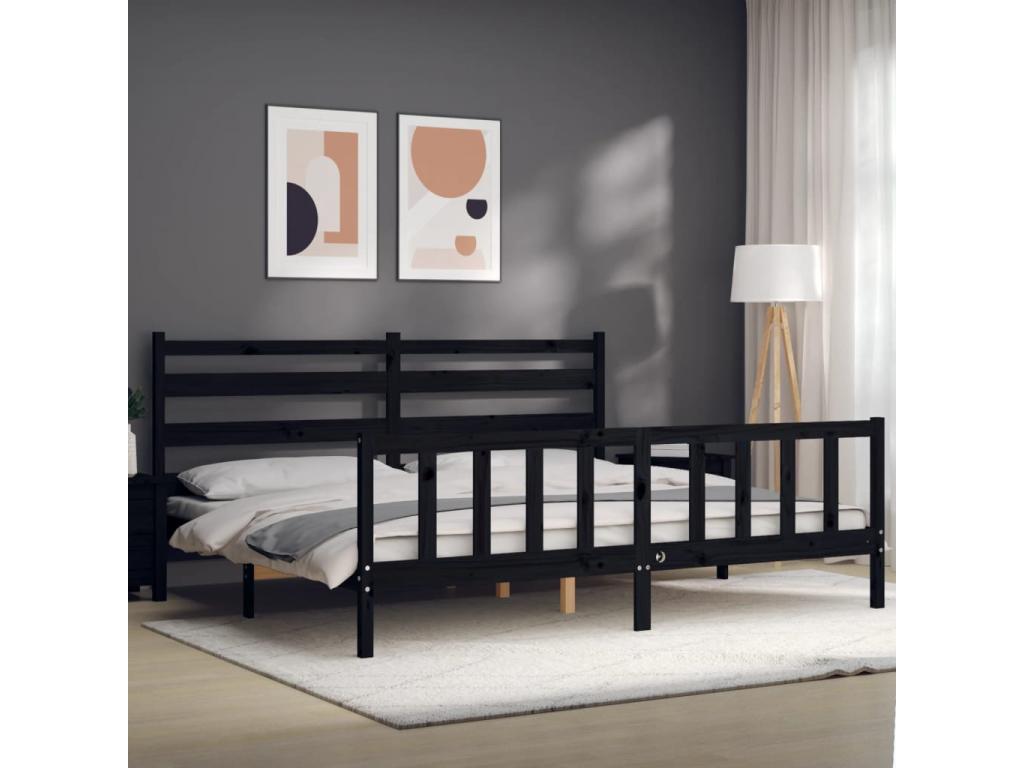 Bed frame with Headboard Black 200x200 cm bois Solid IPPN21589