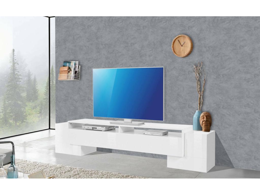 Mobenze TV Stand, Low Sideboard, TV Stand Base, Made in Italy, 210x45x45 cm, Glossy White, ZRAG37632