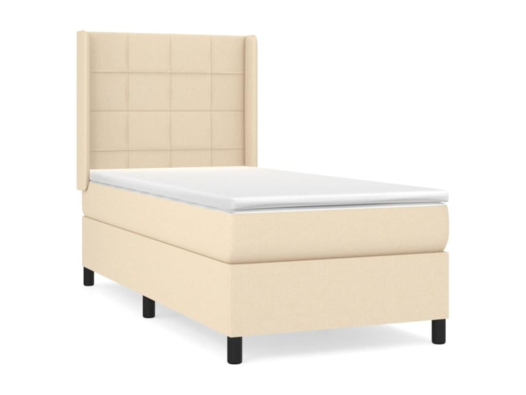Upholstered bed base and mattress, Cream, 90x190 cm, Fabric AGWT07786