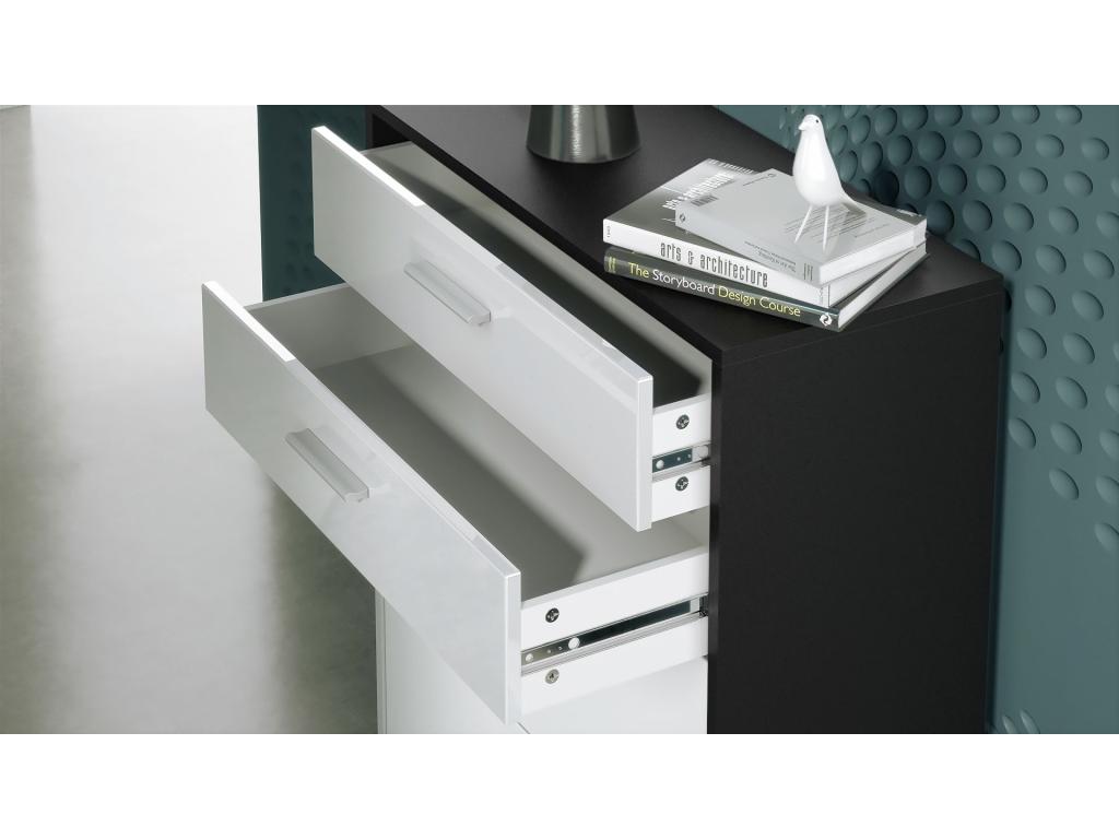 Small Matte Black and Oak Effect Luxameub Cabinet WxHxD 76x74x33 GCBH58554