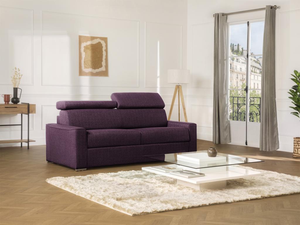 Sofa 2 seats Sofa-bed PINPAI in Fabric Purple - Couchage 120 cm - Mattress 14 cm Luxameub QSXR17468