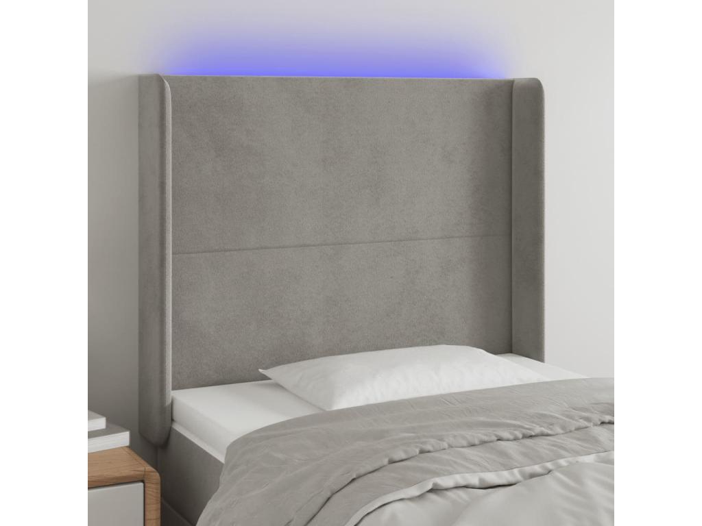 Light Grey LED Headboard 83x16x118/128 cm Velvet IBEJ05419