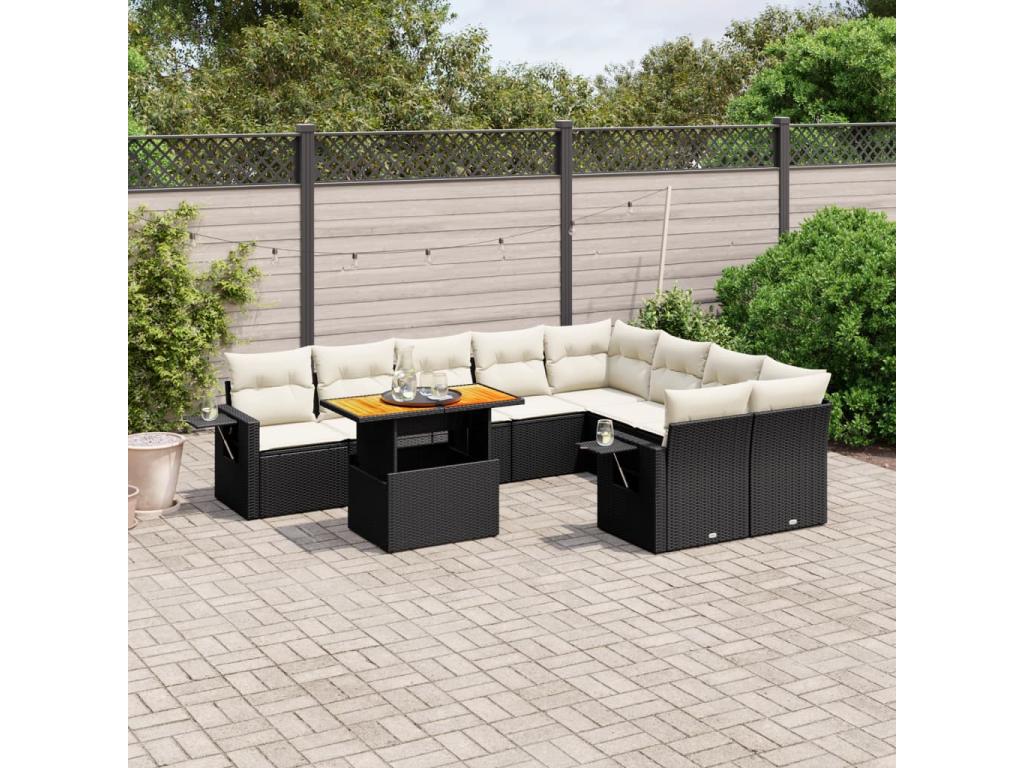 10-piece garden furniture set with cushions, black woven resin JWTN57548