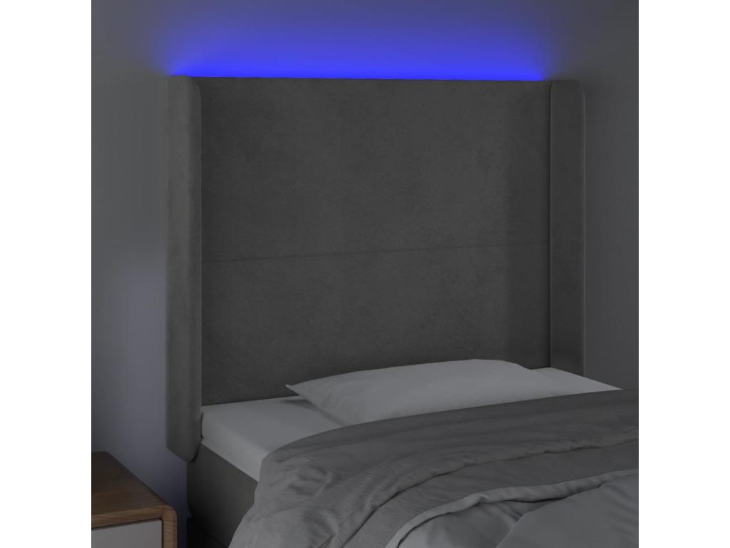 Light Grey LED Headboard 83x16x118/128 cm Velvet IBEJ05419
