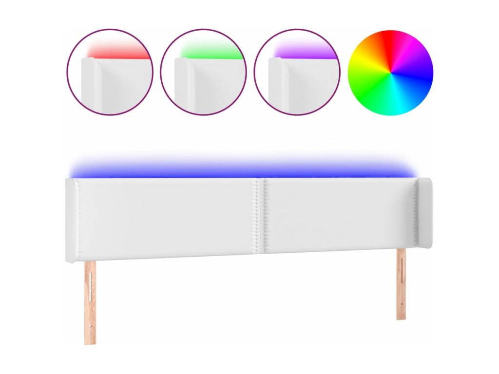 White LED Headboard 203x16x78-88 Faux Leather FFWR32303