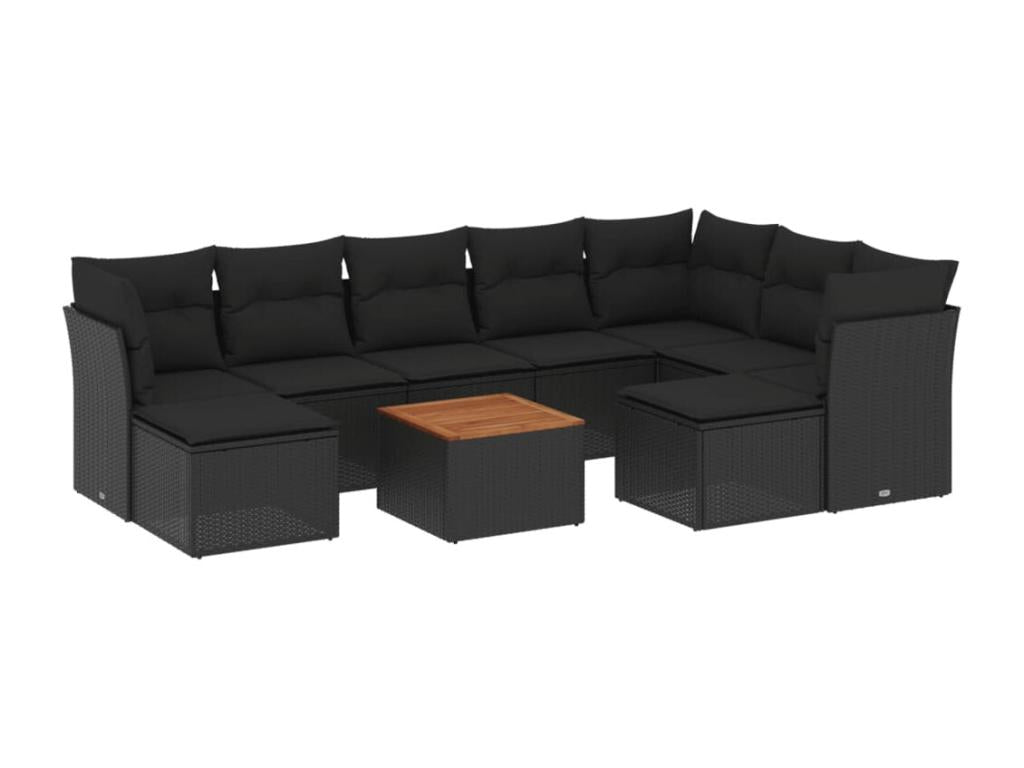 10-piece garden furniture set with cushions, black woven resin RJNH31468