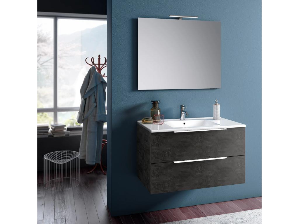 Mobenze grey bathroom vanity unit with 2 drawers and Mobenze LED mirror, 100cm wide, DNQA26579