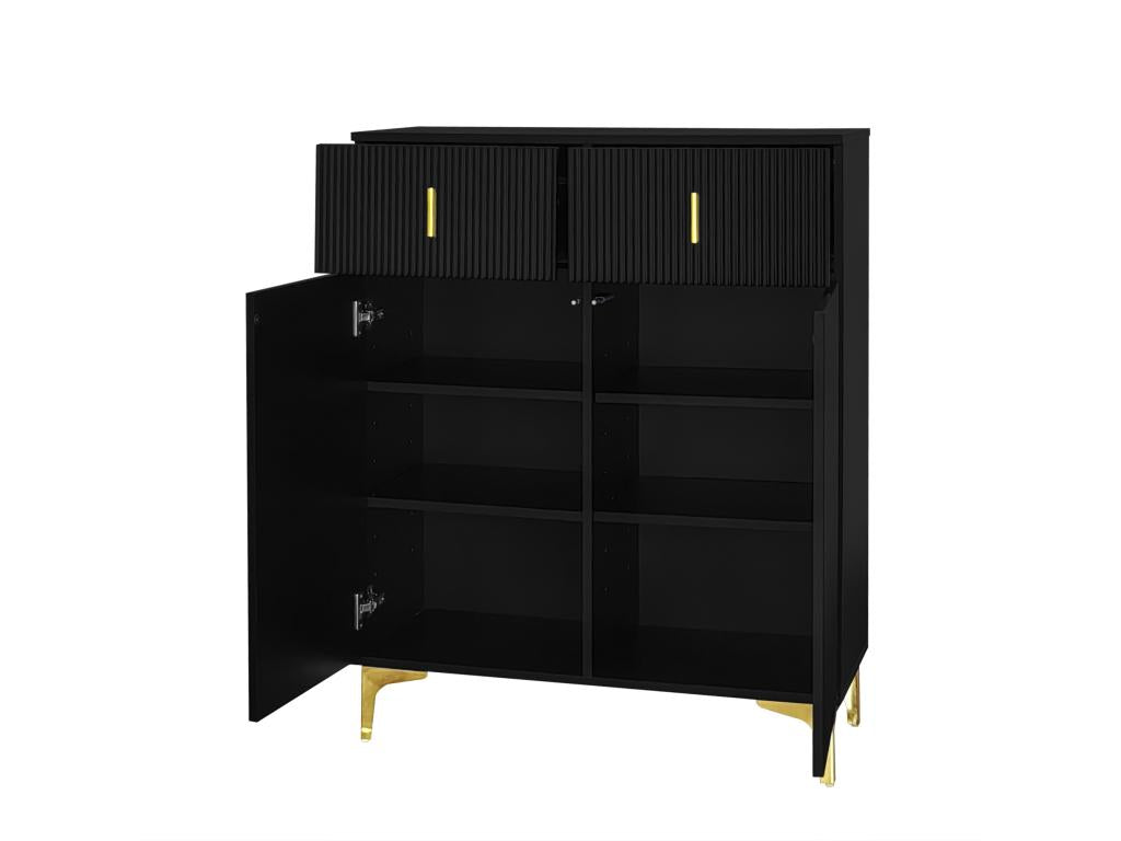 Sideboard Modern - 2 Doors avc Shelves réglables and 2 Drawers - Black EXNZ70604