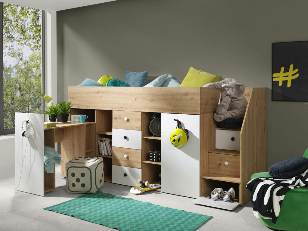 Bed haut Mobenze 361 Unique Brun Light 90x200 Stratifié Slatted base Mobenze 94x249cm XTBZ07538