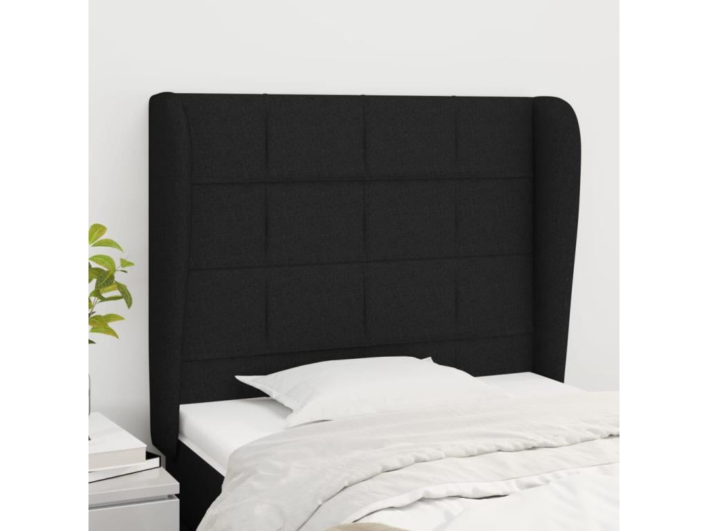 Headboard with wings, Black, 93x23x118/128 cm, Fabric UTLC22443
