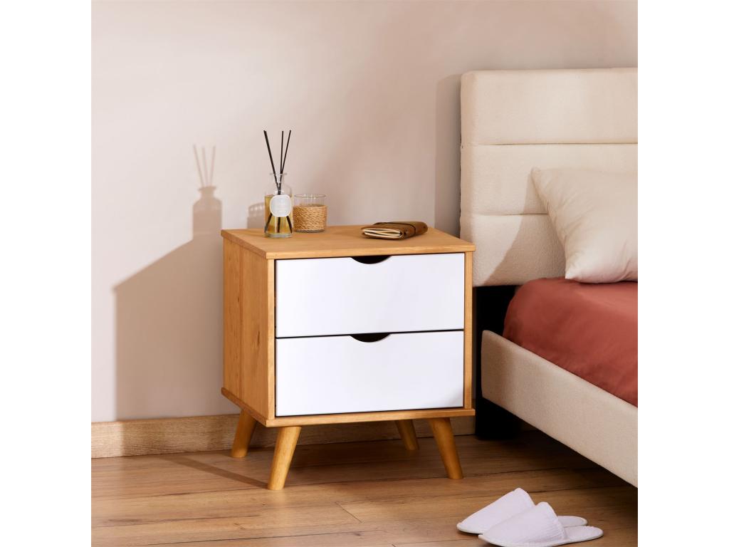 Table of chevet Mobenze in Pine Solid with 2 Drawers Table of nuit in Mobenze sur pieds coloris White and Natural ZKAE99920