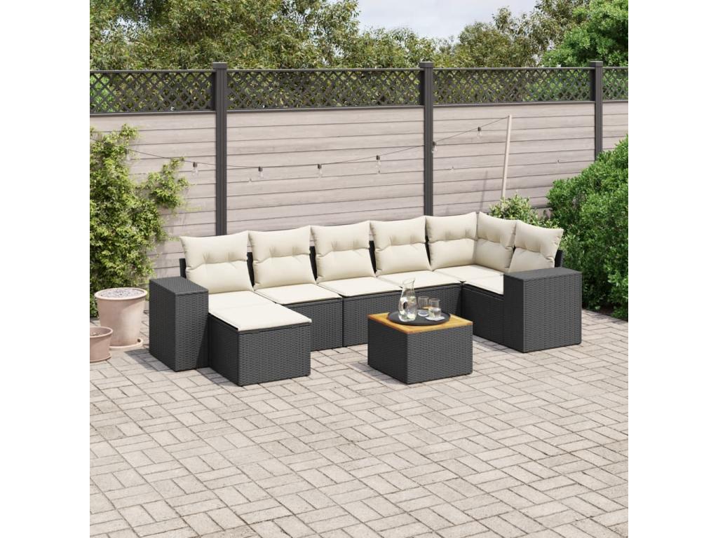8-piece garden furniture set with cushions, black woven resin HUDT49896