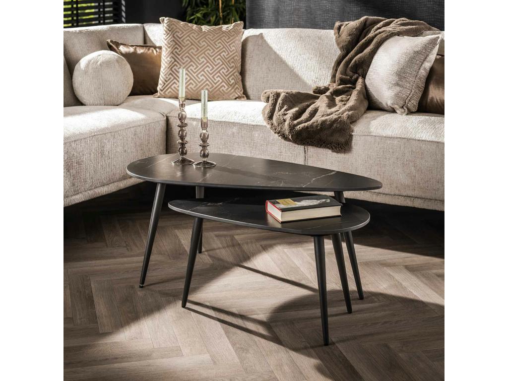 Table gigogne in céramique noire forme triangulaire Set of 2 Cosymeub WOJJ58697