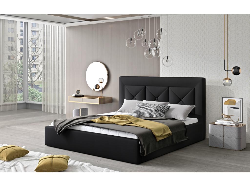 Bed double Upholstered in simili cuir Mobenze-Couleur Black-200x200-Version with Slatted base UPJI60972