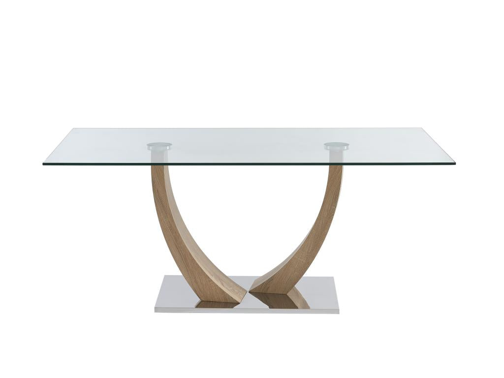 Dining Table 6 personnes in verre trempé MDF and Steel inoxydable - Natural Light - Luxameub II IWHZ35707