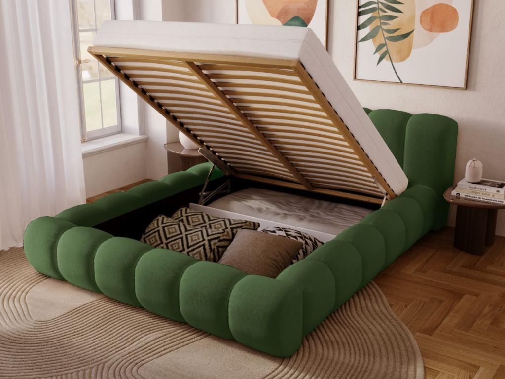 Bed Upholstered with Storage - 120x200 - Bed double - Velvet - Green - Luxameub DYFS26942