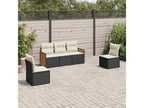 5-piece garden furniture set with cushions, black woven resin BSFP58353