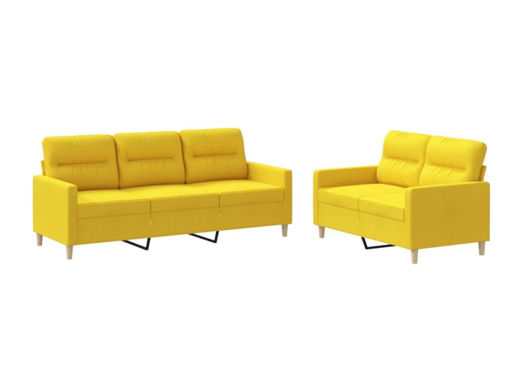 Set of Sofas 2 pcs with Cushions Yellow Light Fabric XEFO60632