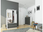 Luxameub S90 Wardrobe with Mirror, White, 90 cm, 2 Doors, 2 Drawers, Graphite Grey Front, 4 Shelves, 90x51x180 cm, IFJE61698