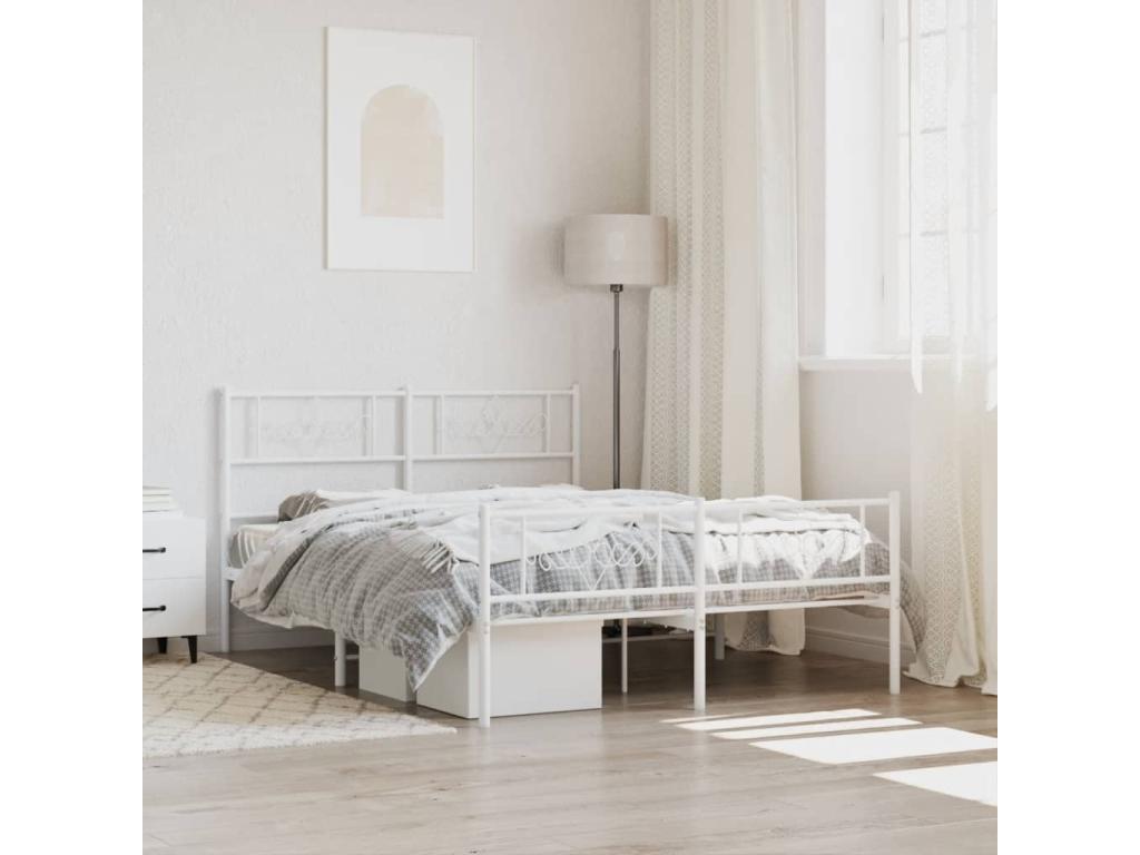 Bed frame Metal with Headboard/pied of Bed White 150x200cm BULE31764