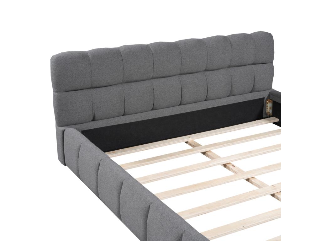 Bed adulte 160x200cm Bed double in lin with dossier moelleux Bed plat with encadrement Upholstered Slatted base Mobenze Headboard Gray KTQO62635