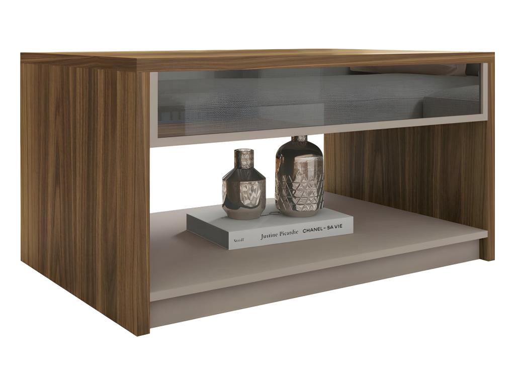 Coffee Table Rectangle 90 cm Vitrée Oak and Mobenze L 90.2 H 47.5 P 60 cm ENLA30767