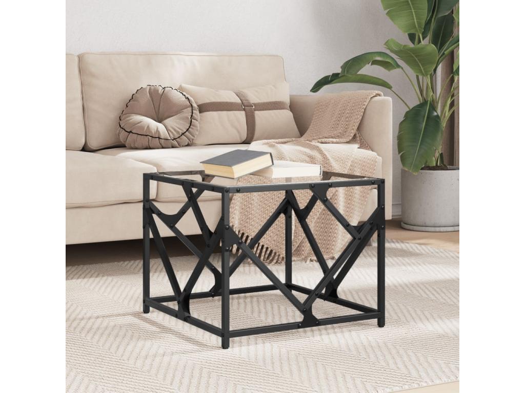 Coffee Table with dessus in verre Transparent 50x50x41 cm Steel XWJA03292