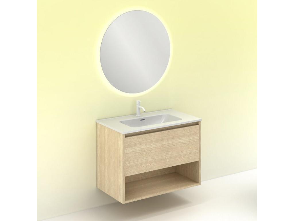 Luxameub wall-hung bathroom vanity unit in sanded oak, 80 cm. Mirror not included. MTKP19397