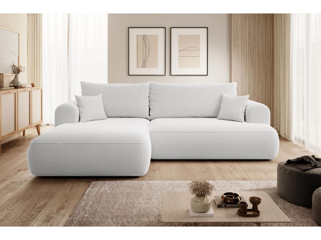 Sofa d'angle - 260 cm - with fonction of couchage in forme of L - with Storage - Gray boucle - côté gauche - Mobenze TDNY90102