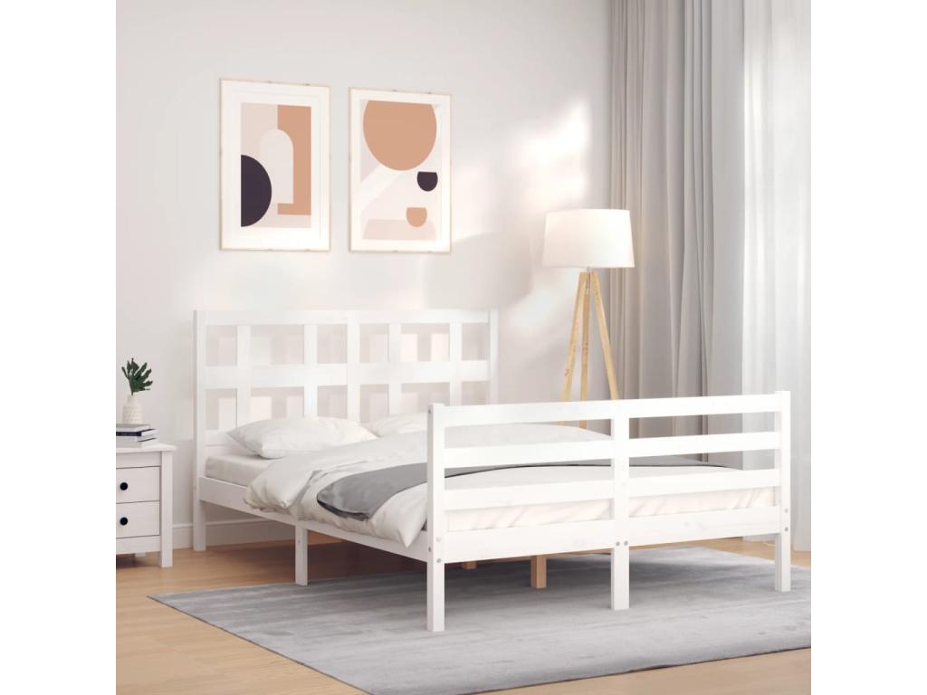 Bed frame with Headboard White 140x190 cm Mobenze Solid IOEL97246