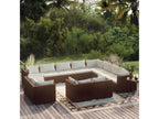 12-piece garden furniture set with cushions, brown woven resin QWUA07156