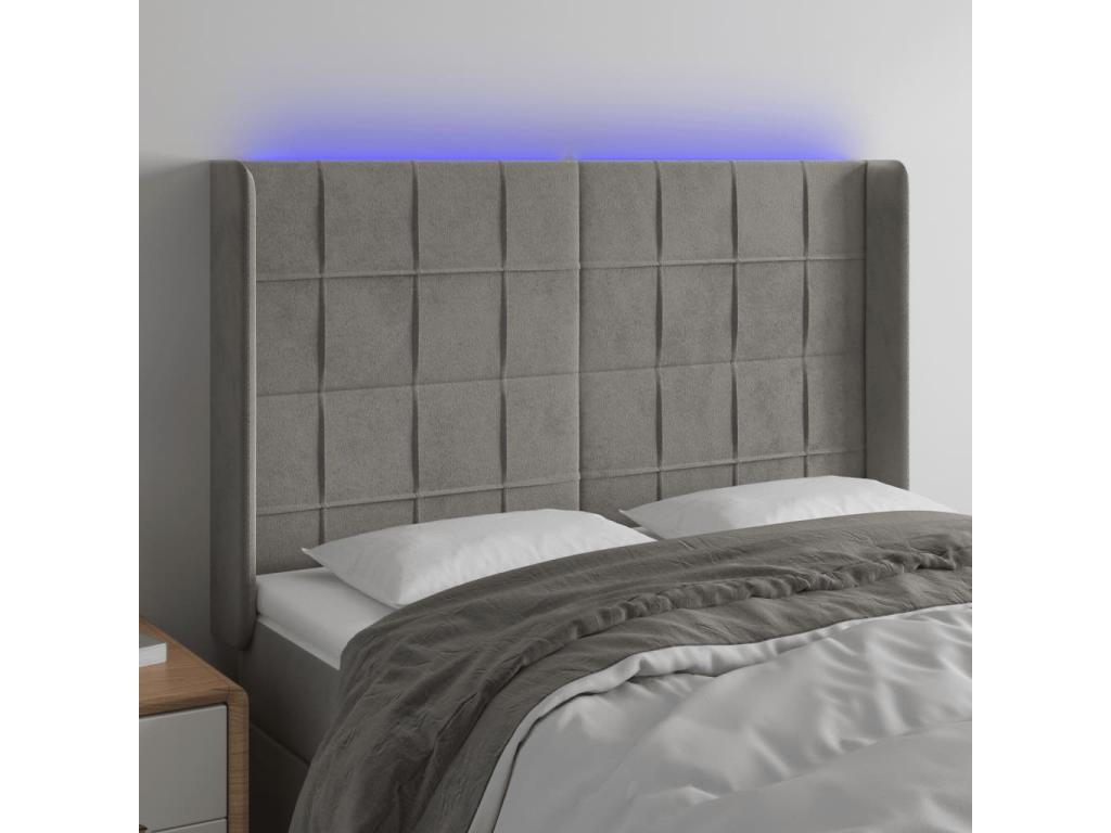 Light Grey LED Headboard 147x16x118/128 cm Velvet AGCY39916