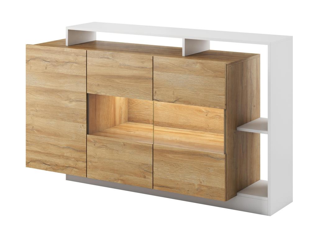 Sideboard 3 Doors and 3 niches with LEDs - Coloris Natural and White - Luxameub QYJK54624