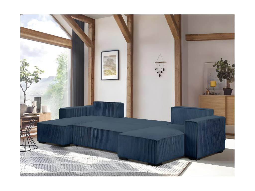 Sofa panoramique 5 seats Luxameub Sofa-bed with Storage in Velvet côtelé - Blue Dark - L322 x P161 x H87cm - Luxameub NFBL25026