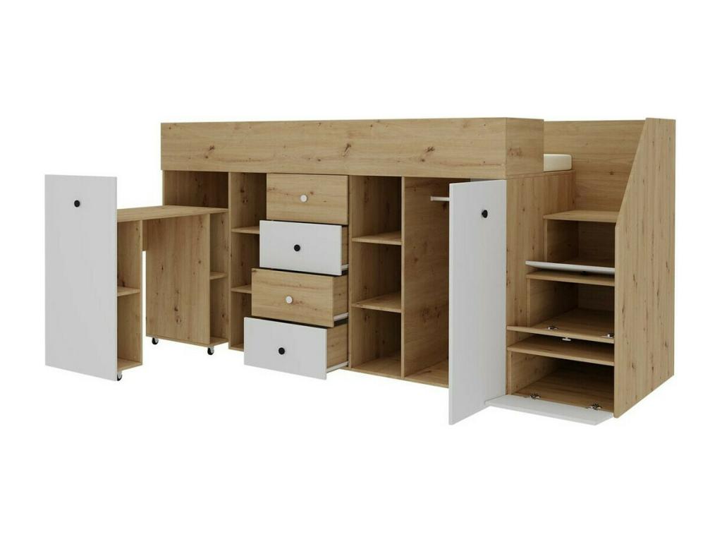 Bed haut Mobenze 361 Unique Brun Light 90x200 Stratifié Slatted base Mobenze 94x249cm XTBZ07538