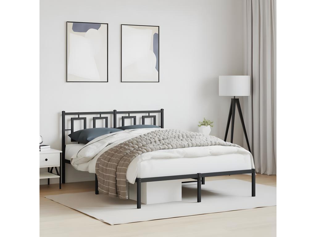 Bed frame Metal without Mattress with Headboard Black 140x200cm BFQC02584