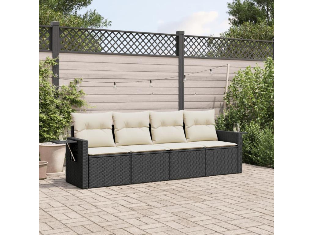 4-piece garden furniture set with cushions, black woven resin XARW75873