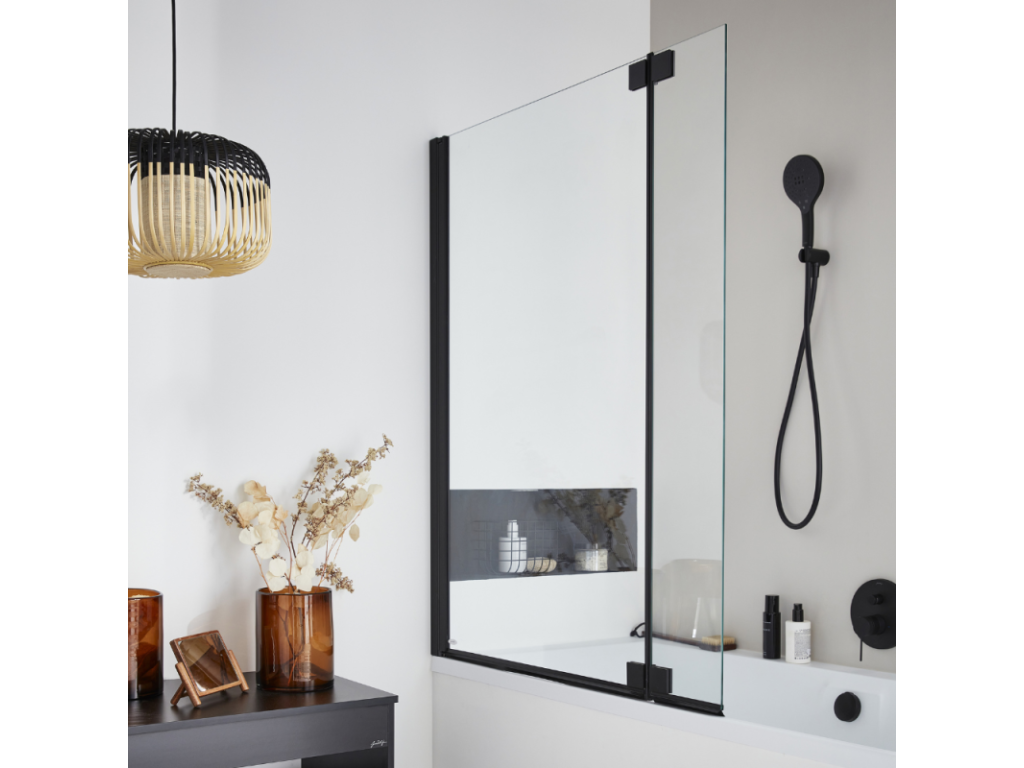 Mobenze 180x90 bath pack, Mobenze Up 2-panel bath screen, matte black RNJN30065