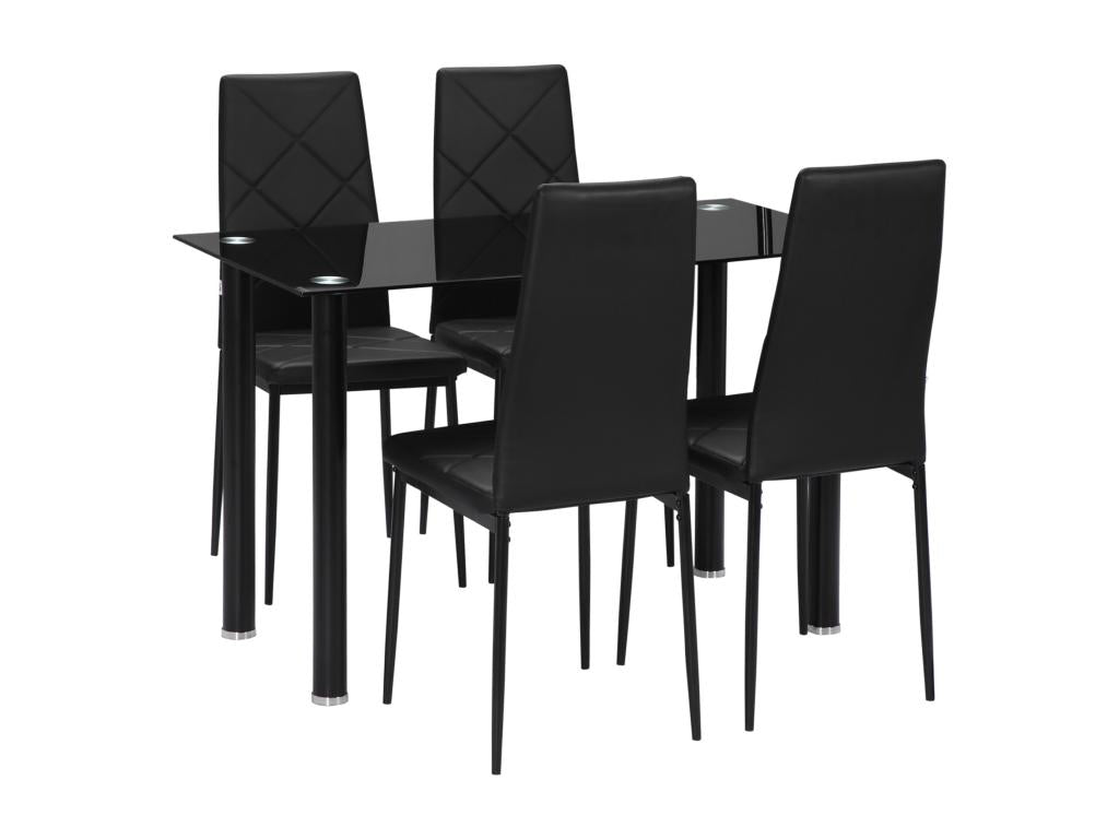 Table of salle Dining with 4 Chairs Design contemporain Luxameub Steel plateau verre trempé PVC effet Tufted Black FTYB67199