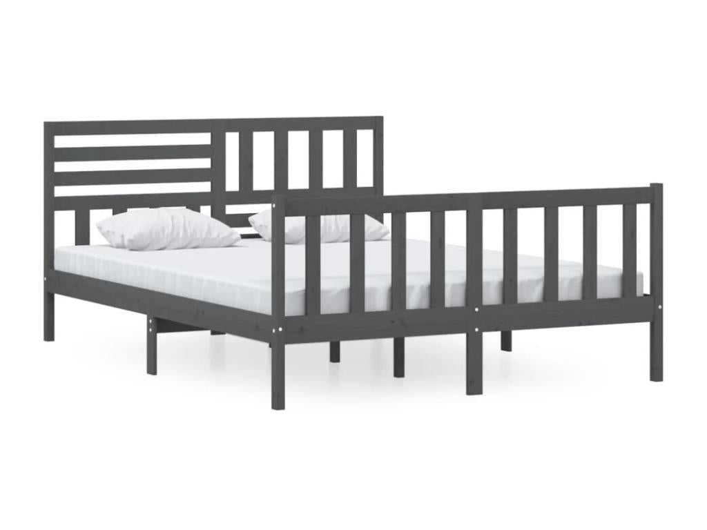 Bed frame Gray Bois Solid 150x200 cm Très grand ZFQL94272