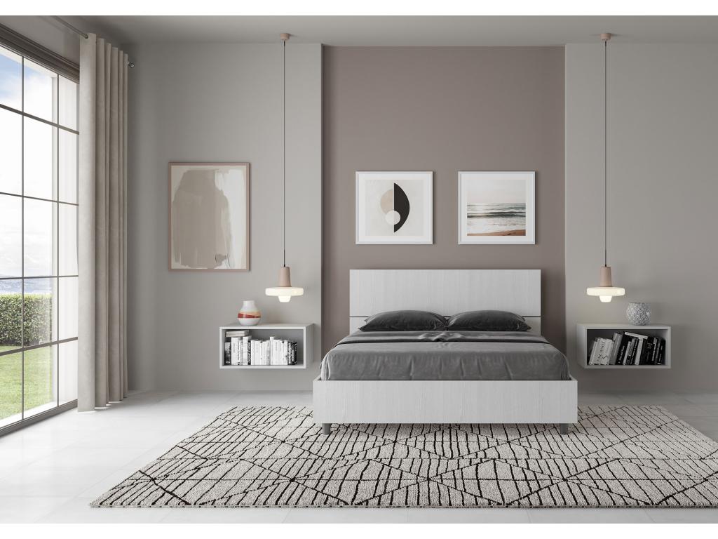 Bed double with Slatted base 140x190 Headboard inclinée frêne White Luxameub FAJX30973