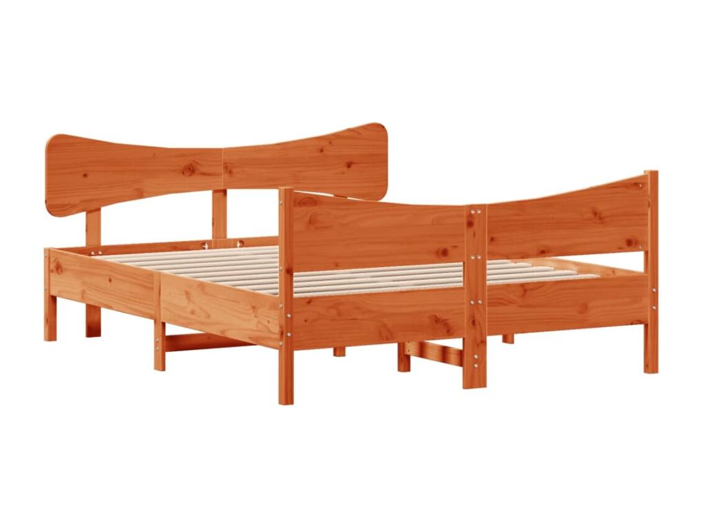 Bed frame and Headboard cire Brown 135x190 cm bois of Pine OZUR14491