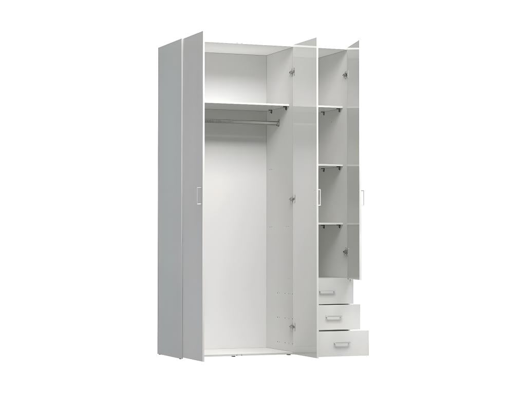 Wardrobe trois Doors and trois Drawers couleur blanche Dimensions 115x200x49 cm QQGU13641