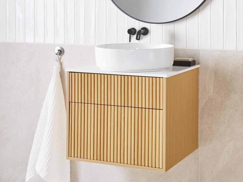 Mobenze wall-mounted washbasin unit, 60 cm x 52 cm x 50 cm, light brown, GRHH02295