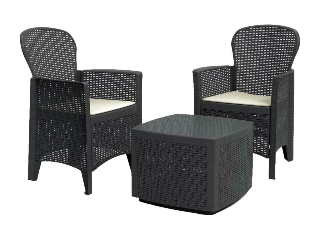 Set Living room d'extérieur Luxameub Living room of Garden composé of 2 fauteuils and 1 Table conteneur Living room effet rotin Made in Italy Anthracite QSSF66238