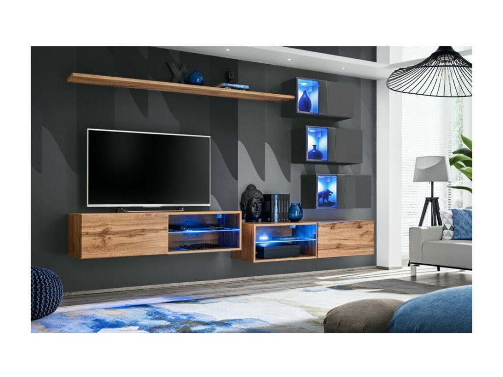Switch XXIV wall-mounted TV unit - W 260 x D 40 x H 170 cm - Brown and grey XLQK63719