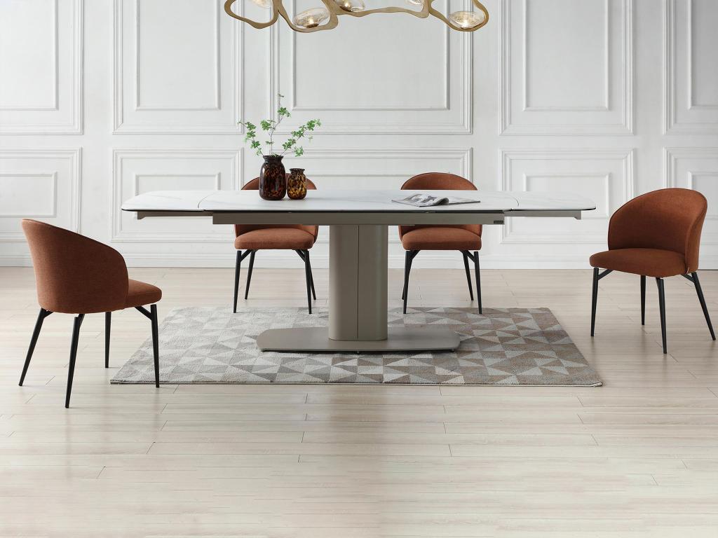 Dining Table Extendable 6 10 personnes in céramique and Metal - Effet marbre White and Mobenze MORABITO WRER00952