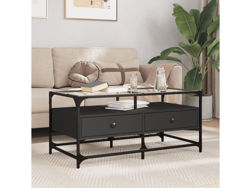 Coffee Table with dessus in verre Black 98.5x50x45 cm Steel ZUKX50065