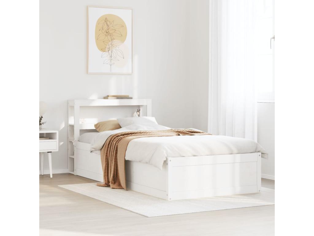 Bed frame and Headboard White 100x200 cm bois of Pine Solid ELPM12606