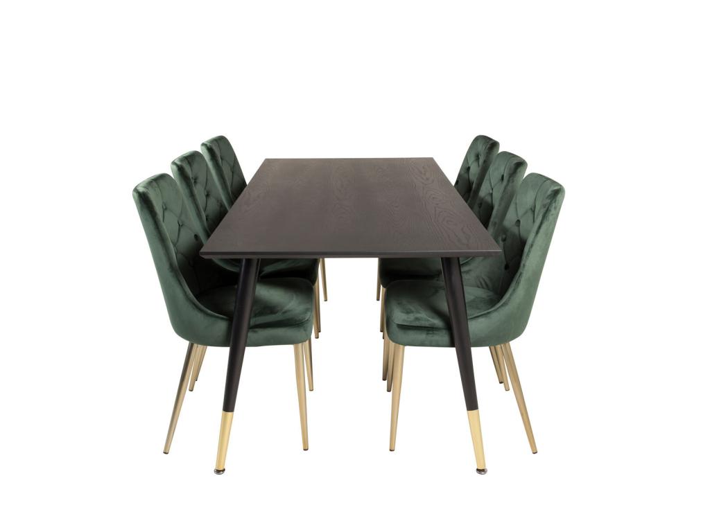 Dipp180x90BLBR Set Table Table Black and 6 Velvet Luxameub Chairs Velvet Green laiton Decor. JMUF35853